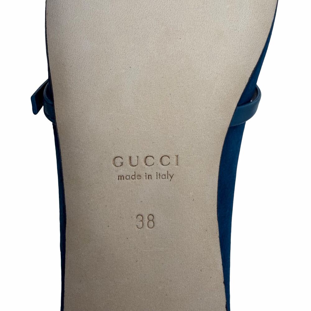 Gucci Kid Scamosciato Horsebit Mary Jane Flats Deep Acqua Size 38 - Picture 11 of 15